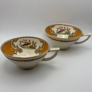 Discontinued Myott Staffordshire Chelsea Bird Yellow footed teacups 1930s-1950s